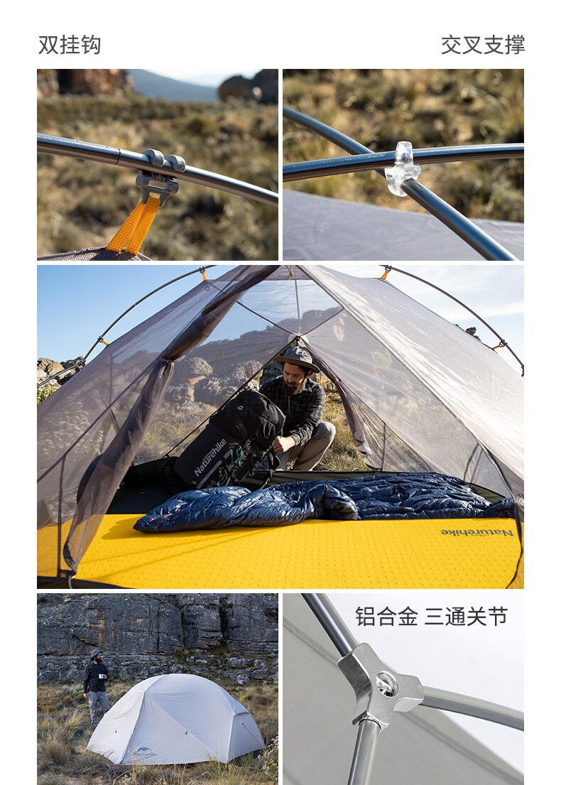Cheap Goat Tents Mongar Camping Tent 2 Persons Ultralight 20D Nylon Aluminum Alloy Pole Double Layer Outdoor Hiking Tent NH17T007 M Tents 